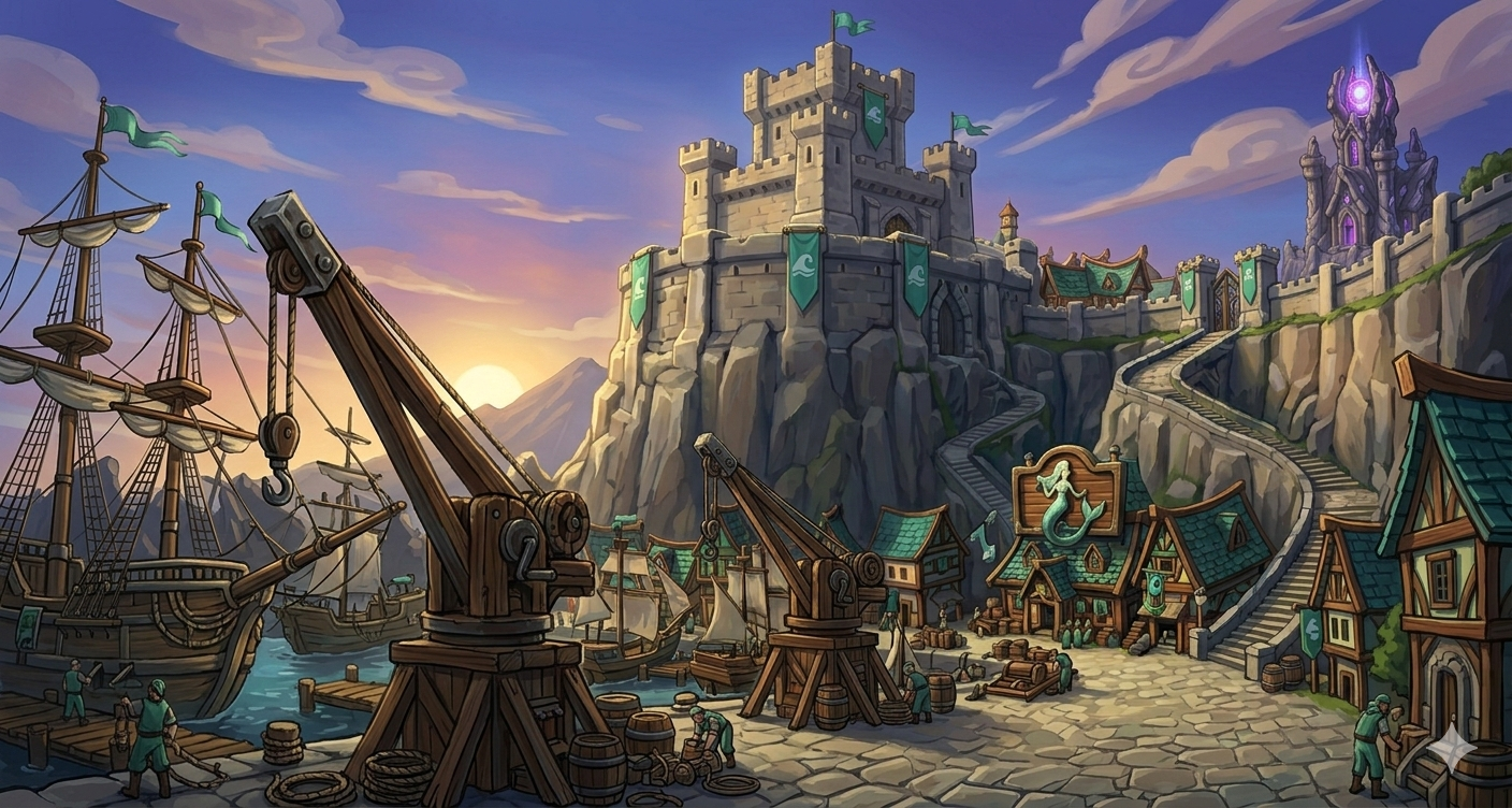 Gemini generated concept art of the coastal city of Westfall
